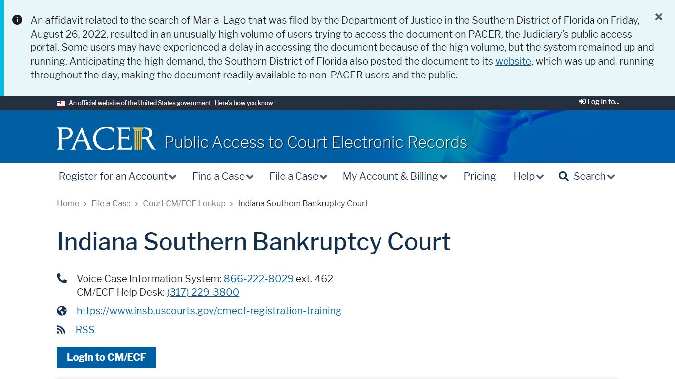 Indiana Southern Bankruptcy Court | PACER: Federal Court Records