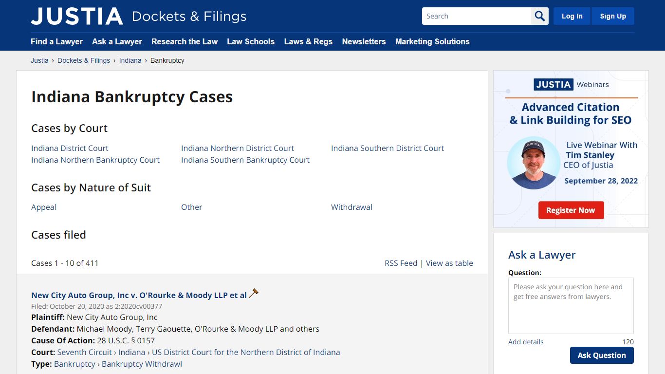 Bankruptcy Cases, Dockets and Filings in Indiana