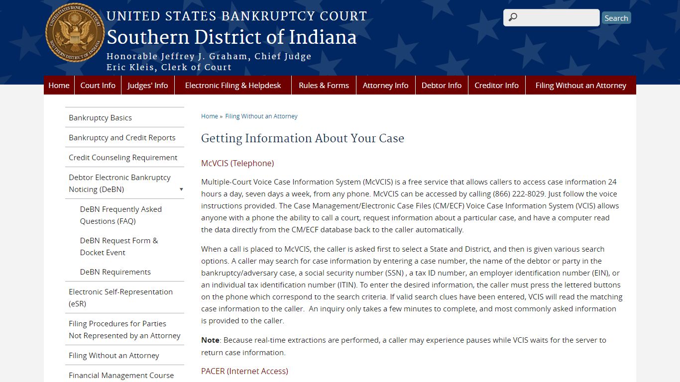 Getting Information About Your Case - United States Bankruptcy Court